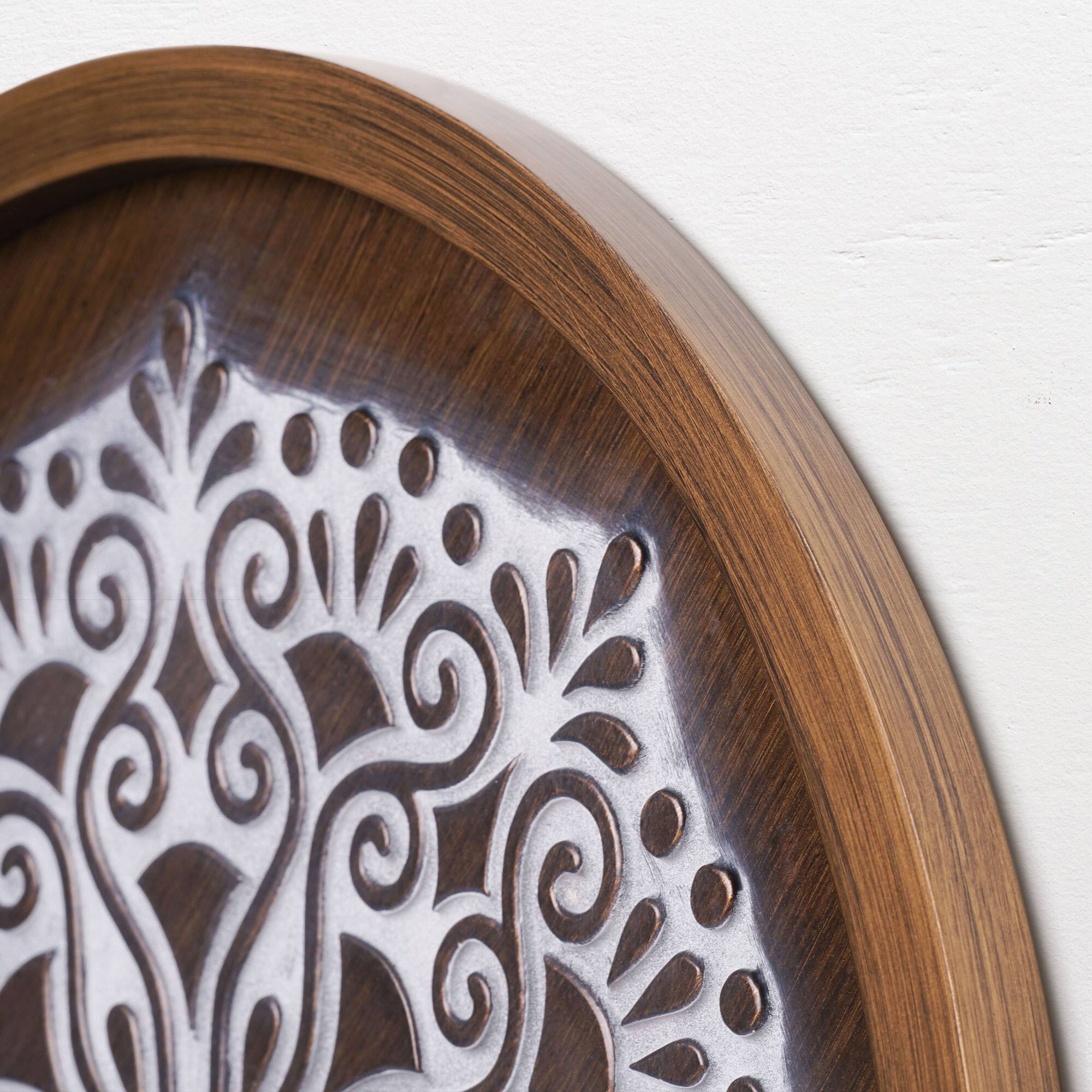 American Art Decor™ 17" Brown and White Boho Rustic Farmhouse Wood Framed Wall Medallion